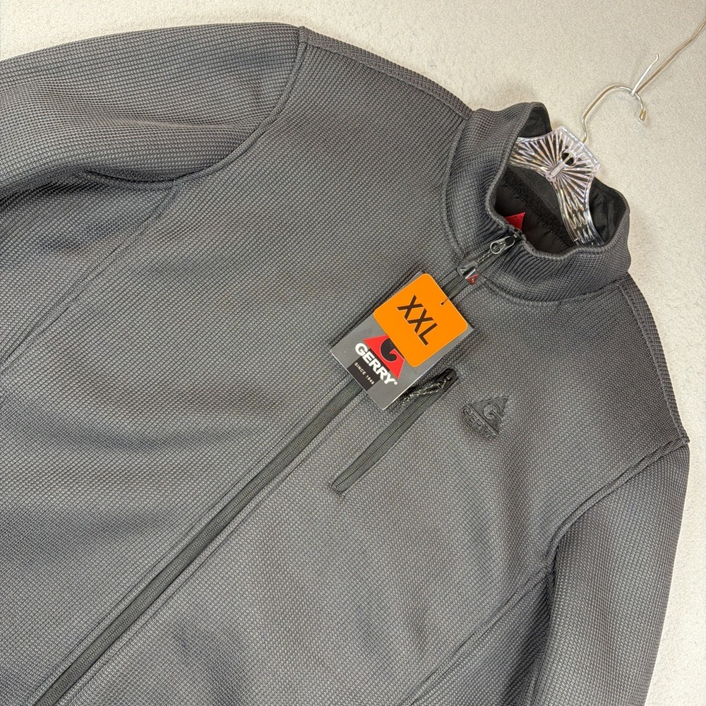 Gerry Men's Black Waffle Knit Ribbed Fleece Lined Full Zip Jacket  XXL NWT